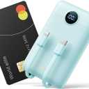 Mini Portable Charger with Built-in Cables 22.5W Fast Charging Power Bank USB-C Small Battery Pack 10000mAh Travel Essential Slim Battery for iPhone, Samsung, Android, and More (Blue)