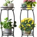 2 Pack Plant Stand Indoor Outdoor 2 Tier 27" Tall Metal Potted Holder Rack Flower Pot Stand Heavy Duty Plant Shelf Rustproof Iron Multiple Plant Round Supports Rack for Planter Corner Garden