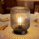 LUSHARBOR Battery Operated Lamp, Cordless Table Lamps for Home Decor, Battery Powered Nightlight with LED Bulb, Decorative Glass Beside Lamp for Bedroom Living Room-Grey (Gray)