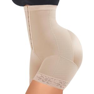 FeelinGirl Butt Lifter Shapewear Tummy Control Shorts Body Shaper for Women with Lace Trim (Small, Beige)