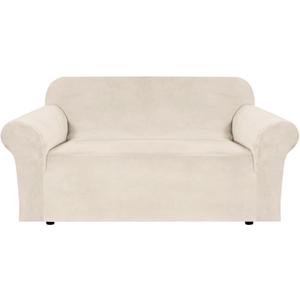 H.VERSAILTEX Stretch Velvet Loveseat Covers for 2 Cushion Couch Covers for Living Room Sofa Covers Slipcovers with Non Slip Straps Bottom, Ultra Thick Comfy Velour (Width 58"-72", Ivory)