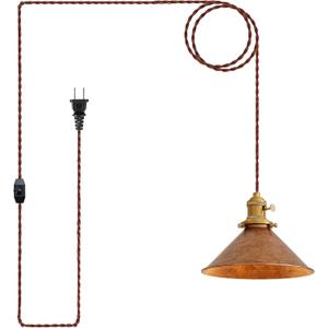 Oyisen Hanging Light Plug in,Vintage Hanging Lamp Plug in with Rusted Copper 8.2 Inch Shade and Adjustable 14Ft Cord Antique Farmhouse Pendant Light Kitchen Island Bedroom and Sofa