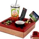 Couch Cup Holder Tray, Silicone Wooden Couch Caddy with Cup Holder for Snacks, Drinks, Remotes, Waterproof Cup Holder for Couch, Organizer, Couch Drink Holder, Easter Gifts (Red)