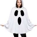 Oskiner Ghost Costume for Adults,White Ghost Poncho Hooded Cape,Spooky Halloween Costume for Women