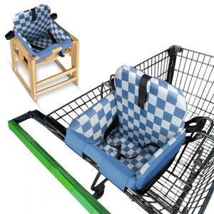 Shopping Cart Seat Cover for Baby, High Chair & Grocery Seat Protector, Padded Chair Covers for Restaurant Seats, Unisex Machine Washable Grocery Cart Liner & Swing Insert Blue Checkered