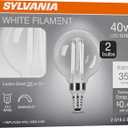 Sylvania G16.5 Clear Globe LED White Filament Bulb, 3.5W, Dimmable, 350 LMS, Candelabra Base, 5000K, Daylight - 2 Pack (42244)