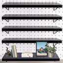Black Pegboard Shelf, 4 Pack Wooden Pegboard Shelves with Metal Brackets Hooks, Heavy Duty Peg Board Organizer Shelves, Pegboard Accessories Organizer for Crafts Room, Garage, Workbench, Office