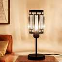 Industrial Table Lamp, Metal+Crytal Rustic Table Lamp with Plug in Cord On/Off Switch, Bedside Nightstand Lamp, E26 Edison Reading Lamp Light Fixture for Bedroom Living Room Office