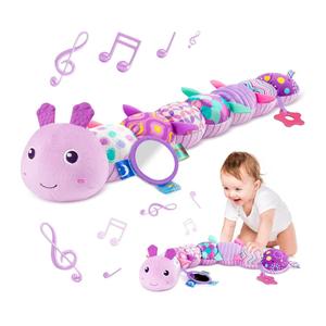 Sumobaby Infant Baby Musical Stuffed Animal Activity Soft Toys with Multi-Sensory Crinkle, Rattle and Textures, for Tummy Time 0-3-6-12 Months Girls, Caterpillar, Purple with Mirrow
