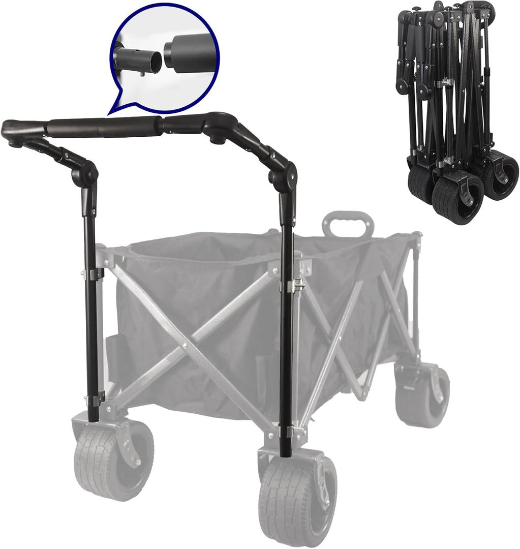 Universal Folding Wagon Push Handle Attachment with Stainless Steel Connectors,Foldable Push Pull Bar for Collapsible carts/Costco carts/Garden Carts,Whether Round or Square Metal Frame
