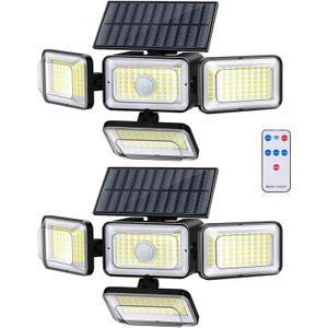Mokot Solar Lights Outdoor, 288 LED 2800LM Motion Sensor Outdoor Light with Remote Control, 4 Heads IP65 Waterproof Solar Flood Security Lights for Outside Patio Wall -2PACK