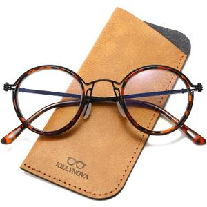 JOLLYNOVA Retro Round Blue Light Blocking Reading Glasses for Women Men,Metal Anti UV Readers (Leopard & Single Vision, 2.5, x)