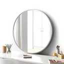 FINEWF 20x20 Round Mirror Circle Wall Mounted Aluminum Alloy Metal Frame HD Glass Dressing Make-up for Bathroom Entryway Bedroom Living Room 20 inch Silver