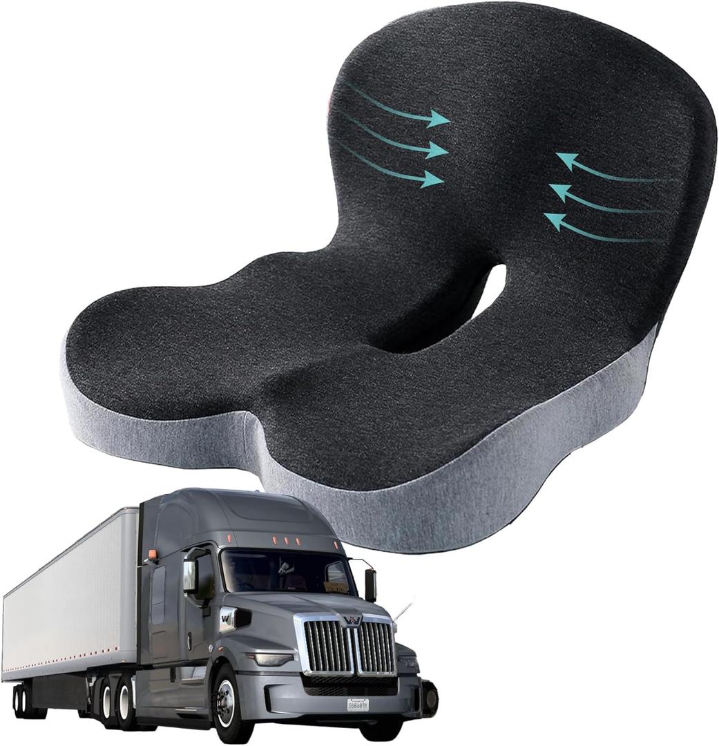 Memory Foam Seat Cushion for Truck Drivers, Office Chairs Ergonomic Seat Cushion for Back, Tailbone Sciatica Pain Relief, Pressure Relief Pad for Long Sitting, Car Seat Desk Chair Use (Gray)