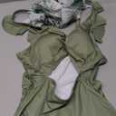 Girls One Piece Swimsuit Cut Out Ruffle Bathing Suit Twist V Neck Swimwear Solid Color with Cover Up Skirt, 15-16Y