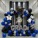 Blue Black Silver Graduation Balloon Garland Arch Kit with Graduation Star print Certificate Letter Foil Balloons for Graduate Class of 2026 Grad Prom party Decorations Supplies