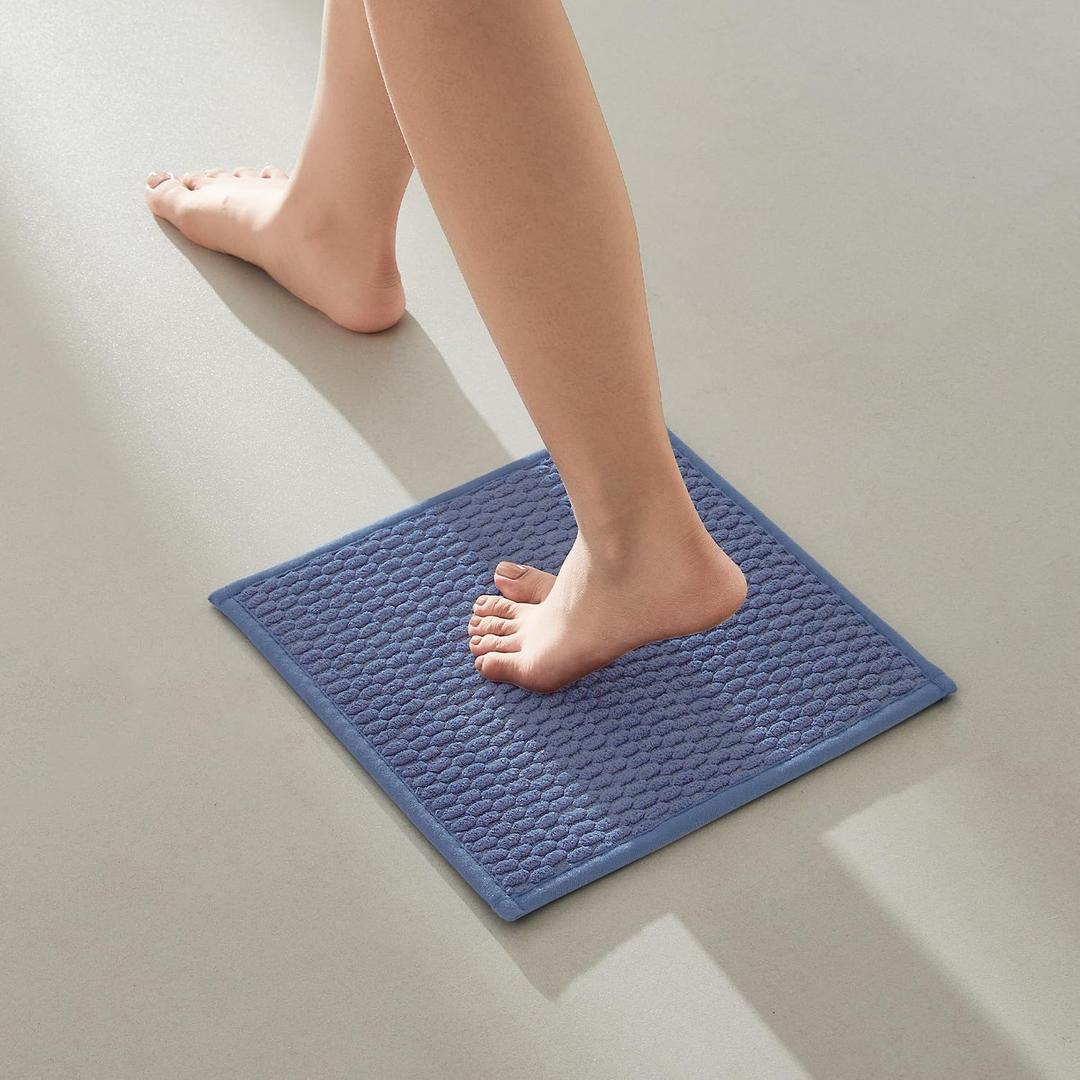 TYUU Small Bathroom Rugs Non Slip Washable Bath Rugs Super Absorbent Bathroom Rug Thin Quick Dry Low Pile Bath Mats, Denim Blue 12"x12"