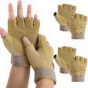 Teenyyou 2 Pairs Director's Showcase Color Guard Gloves Fingerless Colorguard Gloves Adjustable Wrist Strap for Color Guard Flag Pole and Sports(Tan,Medium)