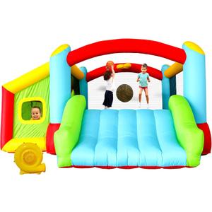 Bounce House, Inflatable Bouncer with Air Blower, Kids Slide Jumping Castle with Slide, Ball Pit and Dart Target Game, 143x137x68 Inch
