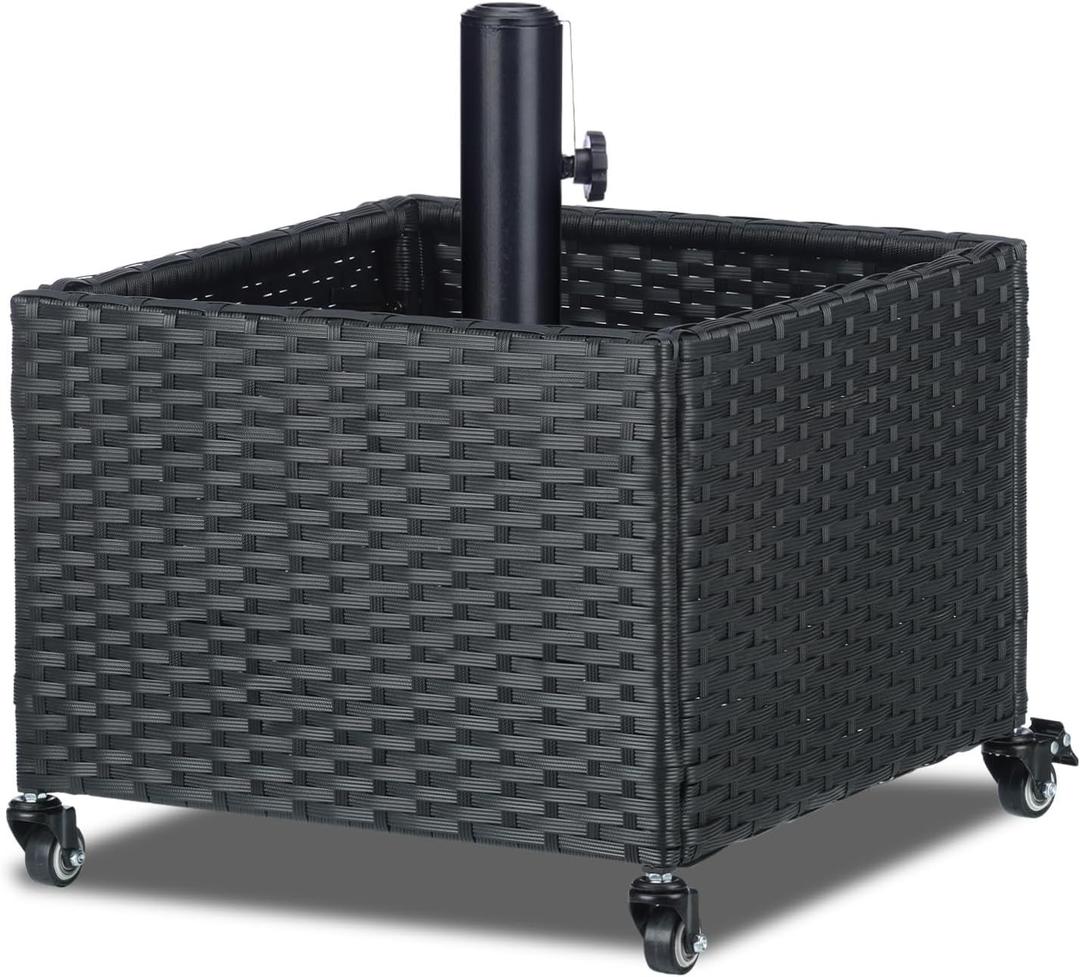 Umbrella Stand Outdoor Base with 4 Wheels Heavy Duty Support up to 240LB Patio Umbrella Planter for Garden Backyard Deck Poolside (Black)