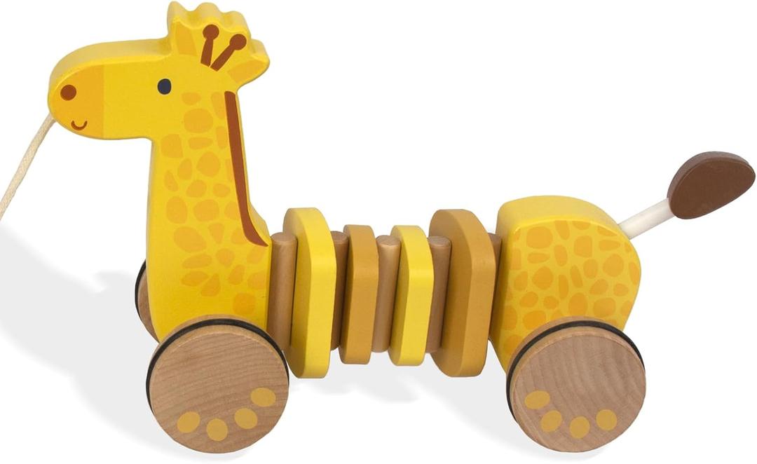 Baby Toys Car,Wooden Pull Along Toddler Toy, Developmental Toy for 1 Year Old Girl Boy Birthday Gift (Giraffe)