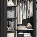 Buzowruil Canvas Wardrobe Portable Closet Wardrobe Clothes Storage with 6 Shelves and Hanging Rail,Non-Woven Fabric, Quick and Easy Assembly,Black (43in)