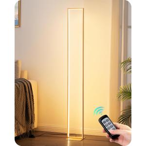 EDISHINE LED Floor Lamp, 55" Modern Minimalist Rectangular Corner Light 3000K-6000K Dimmable, Remote Control & Foot Switch, Metal Base Standing Lamps for Living Room, Bedroom, Office, Gold