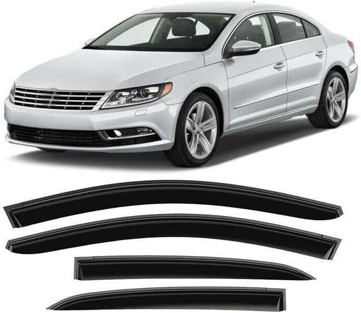 Tape-On Rain Guard 4-Piece for 2011-2018 VW Jetta Sedan Windows Visor Shield Shade Smoke 94985 (black)