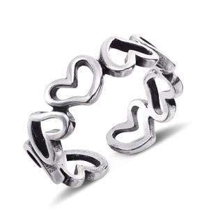 Silver Heart Ring - Adjustable Vintage Sterling Silver Open Heart Ring for Women, Unique Statement Thumb Ring