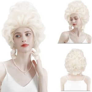 Queen Wig Platinum Blonde Beehive Wig 18th Century Baroque Hair for Women Lady Natural Synthetic Victorian Cosplay Party Costume Hair