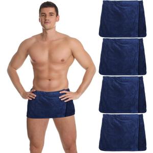 Mixweer 4 Pcs Mens Wearable Bath Towel Wrap Short Pants 11.81'' Mens Towel Shower Wrap with Closure for Bathroom Shower Spa Gym(Dark Blue,Coral Fleece)
