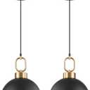 2 Pack Black Pendant Lights Kitchen Island, 10'' Farmhouse Industrial Pendant Light Fixtures, Adjustable Height Modern Dome Hanging Light for Kitchen Dining Room Entryway Bar, 10.2'' 2 Pack