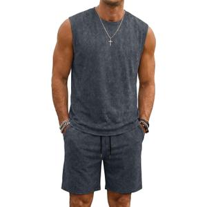 JMIERR Men's Vintage Acid Wash Two Piece Set Tank Top and Shorts