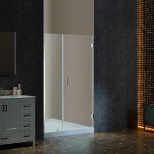 WOODBRIDGE 42-43" W x 76" H Pivot Frameless Single Swing Hinge Shower Door, 3/8 in. (10mm) Thickness Shattered-Proof Tempered Clear Glass with Polished Chrome Trim