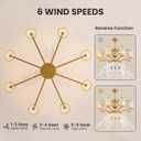 MOOONICHE 36" Large Crystal Fandelier Dimmable 6-Light Vintage Flush Mounted Chandelier Ceiling Fan Gold Ceiling Fans with Lights and Remote for Dining Living Room Kitchen