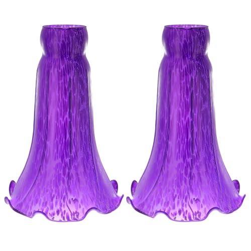 HWDFEI Lily Flower Glass Lampshade Replacement, 2 Pack,Tulip Style Table Floor Lamp Shade Replacement 4.2" x 4.2" x 6.7" (Purple)
