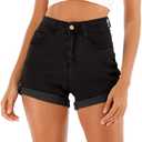 Cuihur Women's Summer Casual Denim High Waisted Folded Hem Jeans Shorts for Juniors
