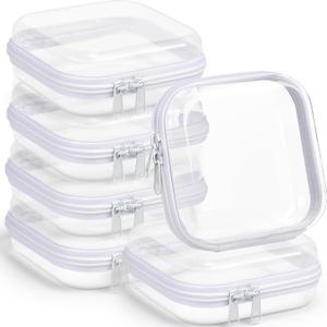 Sanwuta 6 Pcs Clear Hard Zipper Case Plastic Zipper Pouches Transparent Makeup Bag Pencil Case Pouches Toiletry Diaper Bag for Travel Toy Storage Organizer Bins(White,5 x 5 x 2 Inch)