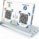 Dual Social Media Crystal Stand with NFC & QR Code - Compatible with Google Review Page & Facebook, Boost Business Reviews & Social Media Following, No App, No Subscription, Lifetime Promotional Desktop Decor for Business (GG+FB)
