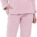 LYCY Fluffy Pajamas set for Women Fleece Pullover 2 Piece Pjs Set Soft Plush Sleepwear Winter Loungewear, Large, Light Pink