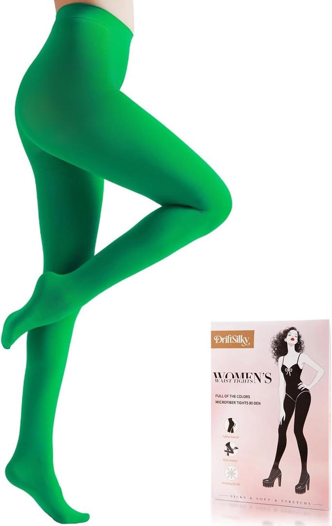 Women's 80D Opaque Tights Solid Colored Tights High Waist Microfiber Footed Pantyhose for Women (Green)
