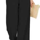 Women Flowy Pants Drawstring Waist Wide Leg Palazzo Beach Pants Loose Fit with Pockets (Medium Short, Black)