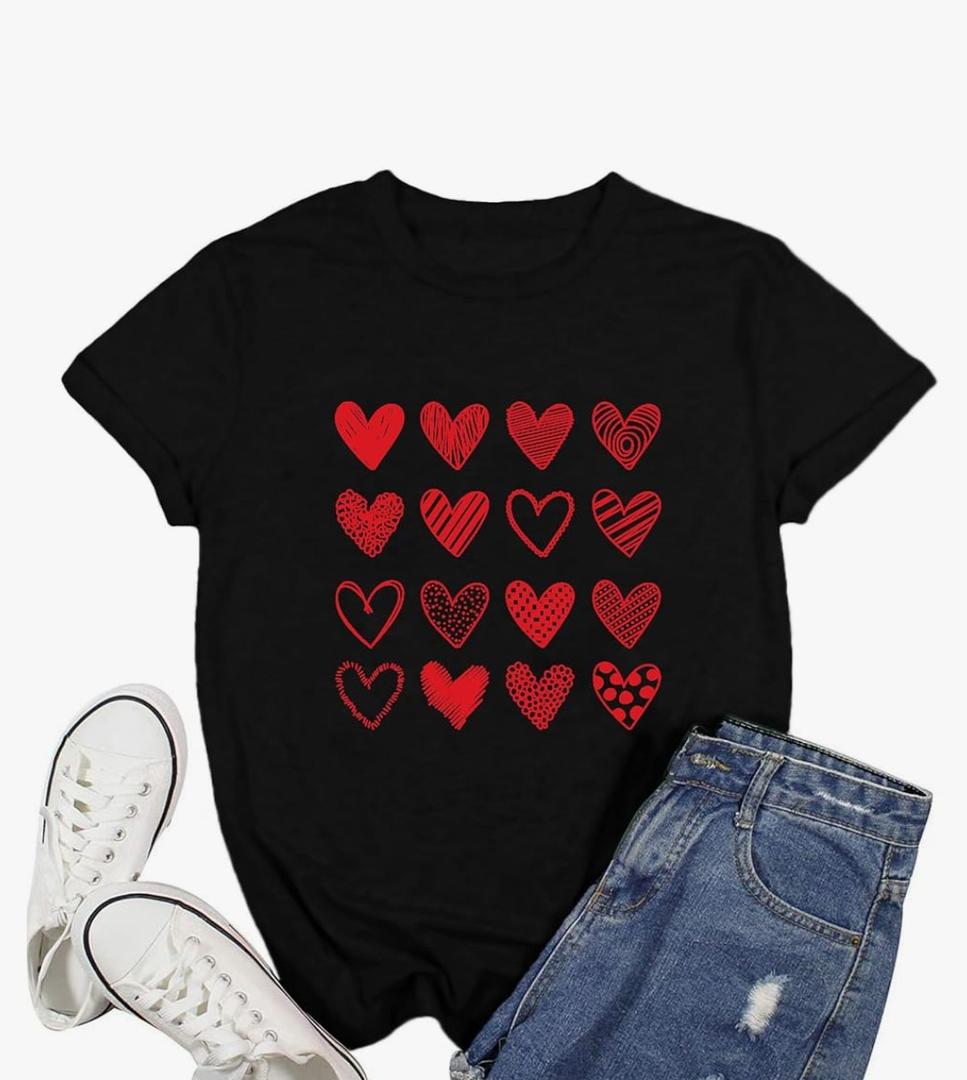 Valentines Day Shirts for Women Love Heart T-Shirt Happy Valentine Day Tee Tops, XL
