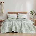 Wonderful Spring Fresh Quilt, Sage Green Floral Bedspread Queen Size, 3 Piece Cotton Vintage Farmhouse Bedding Set, Machine Washable Lightweight Soft Bed Cover for All Season | breathable material, Hypoallergenic soft