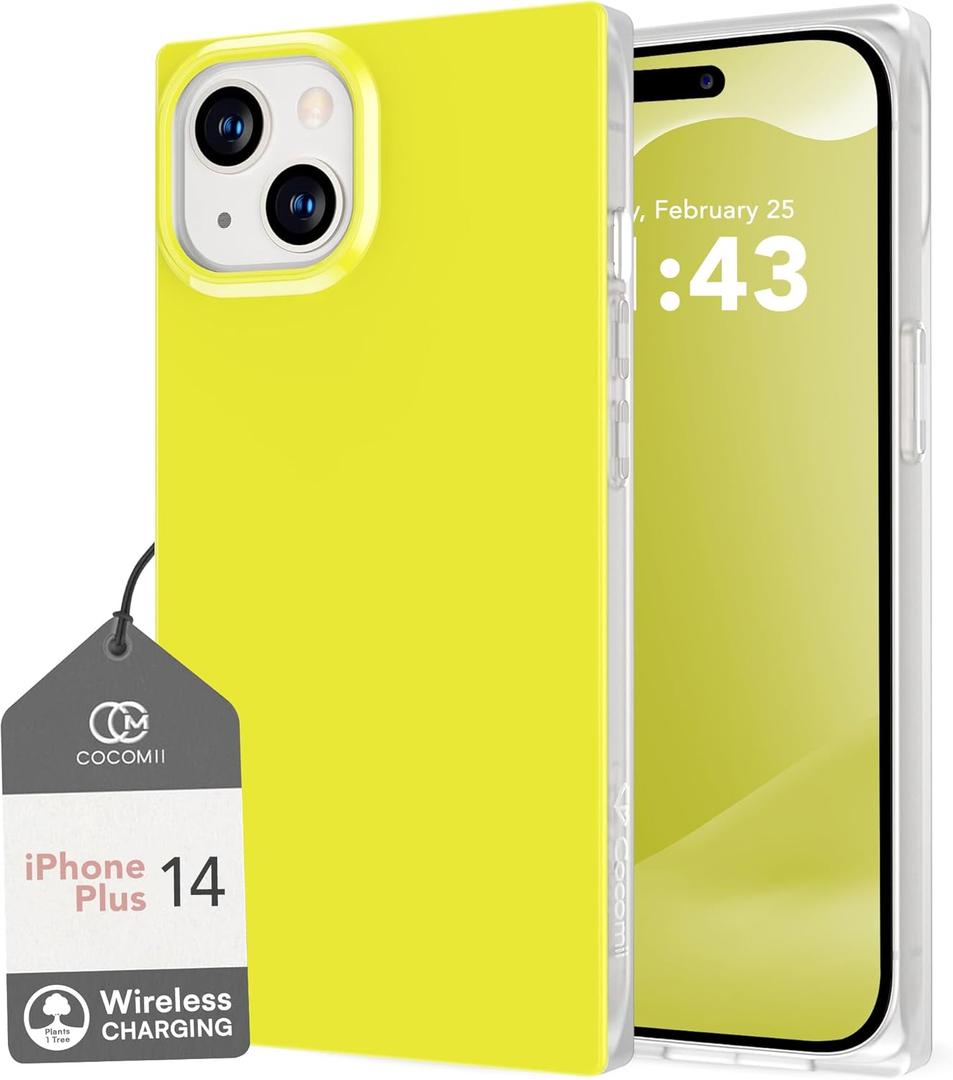 Cocomii - Rectangle Case Compatible with iPhone 14 Plus/15 Plus - Solid Color, Fashionable Hues, Glossy, Women Girls Men, Protective Phone Case for iPhone 14 Plus/15 Plus 6.7 inch, Neon Yellow