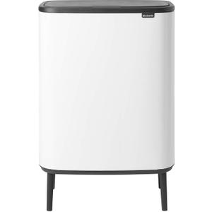 Brabantia Bo Hi Touch Top Trash Can - 2 x 8 Gal Inner Buckets (White) Waste/Recycling Garbage Can, Removable Compartments, Raised Legs