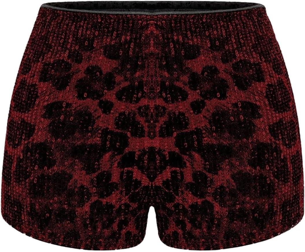 Floerns Women's Sequin Cheetah Print Rave Outfits Y2k Mini Micro Shorts (Large, Red)