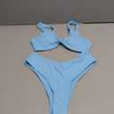 geluboao Bikini Set for Women Solid V Neck Knot Front Push Up High Leg Thong Two Piece Swimsuit (Small, Light Blue)