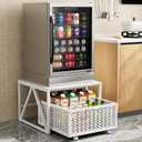 Urban Deco Mini Fridge Stand with Storage, Heavy Duty Fridge Cart with Drawer Basket, Mini Refrigerator Table for 220 LBS, Mobile Fridge Stand with Swivel Wheels for Dorm,Office,Home,White, White-NW