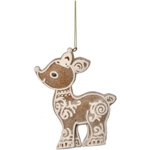 The Bridge Collection Resin Gingerbread Deer Ornament - 4" Glittery Reindeer Gingerbread Christmas Ornament